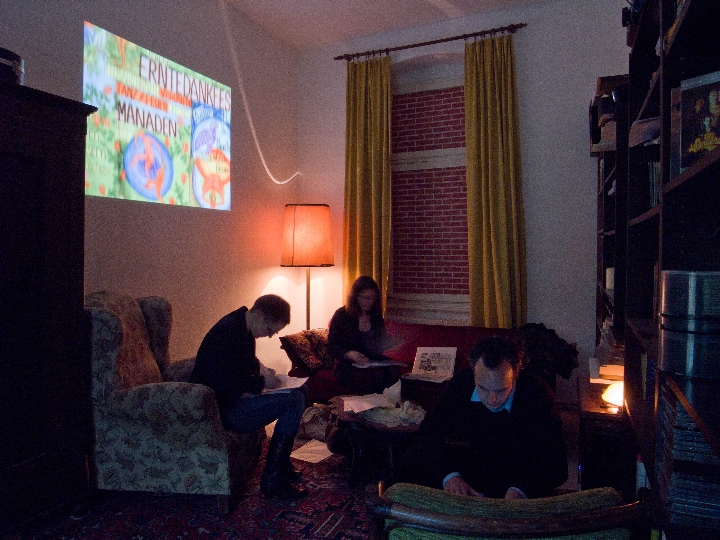 Helga Sophia Goetze, Film screening: Sticken und Ficken, courtesy Monika Wojtyllo and Hochschule für Film und Fernsehen Konrad Wolf Potsdam-Babelsberg, Wonderloch Kellerland Berlin 2012, photo Stefan Maria Rother